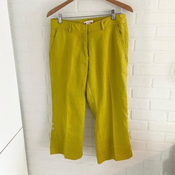 Isaac Mizrahi Trousers Pants Crop Linen Wide leg Green/Olive oil/lime Sz 8 - Picture 2 of 12